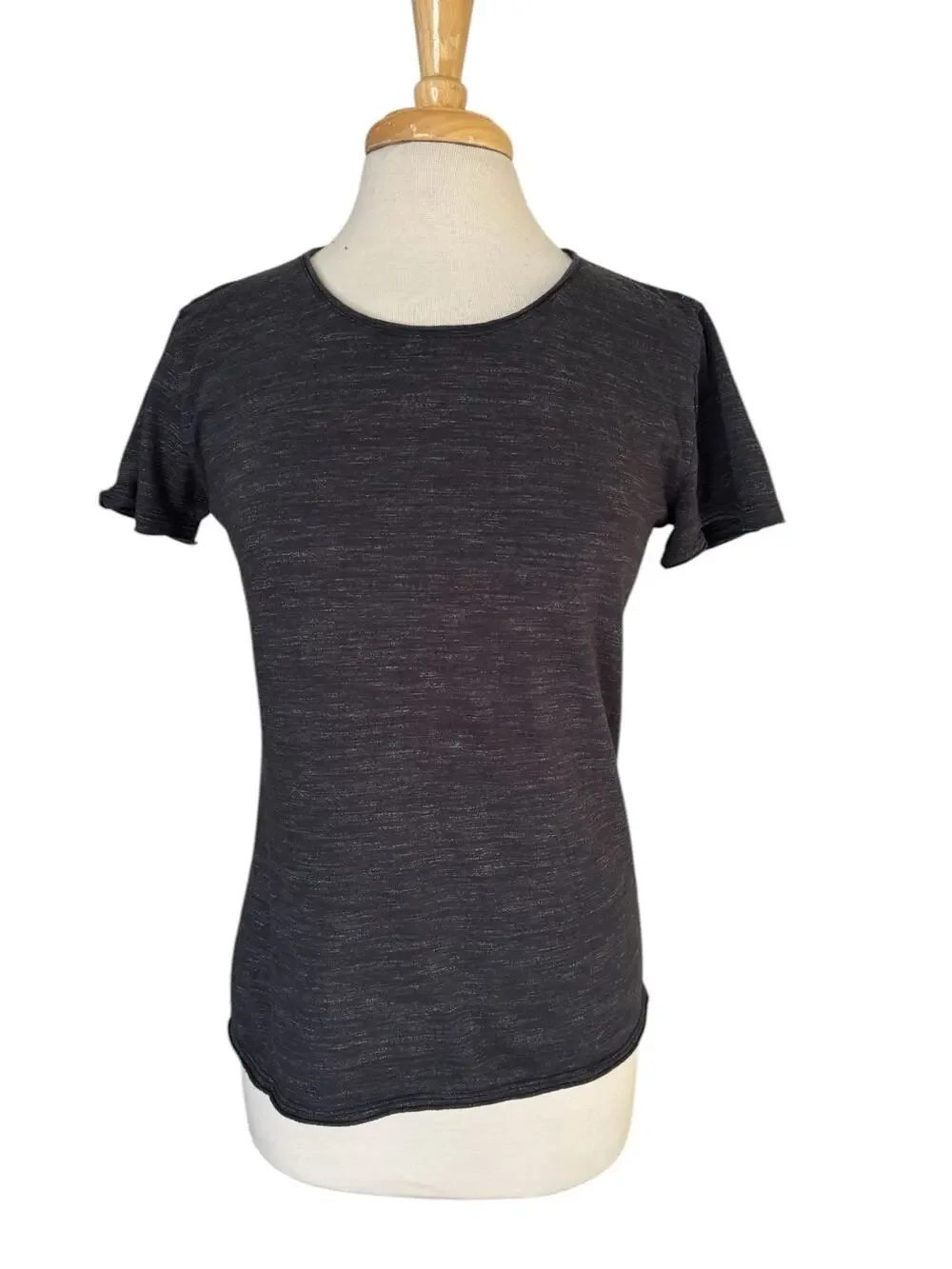 CARBON 2 COBALT Raw Hem Scoop Neck Tee Charcoal Gray Size Small Womens Roll Hem